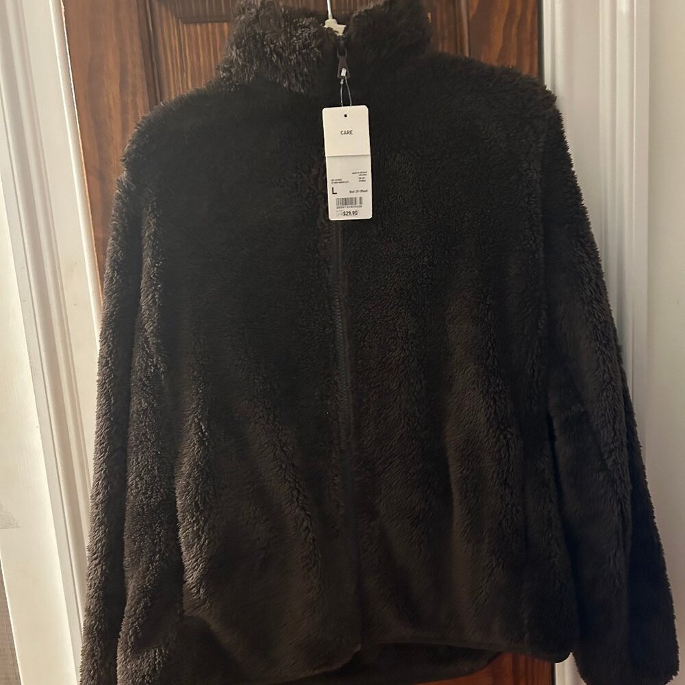 Uniqlo Brown Fuzzy Zip Up Women's Large Brand New With Tags